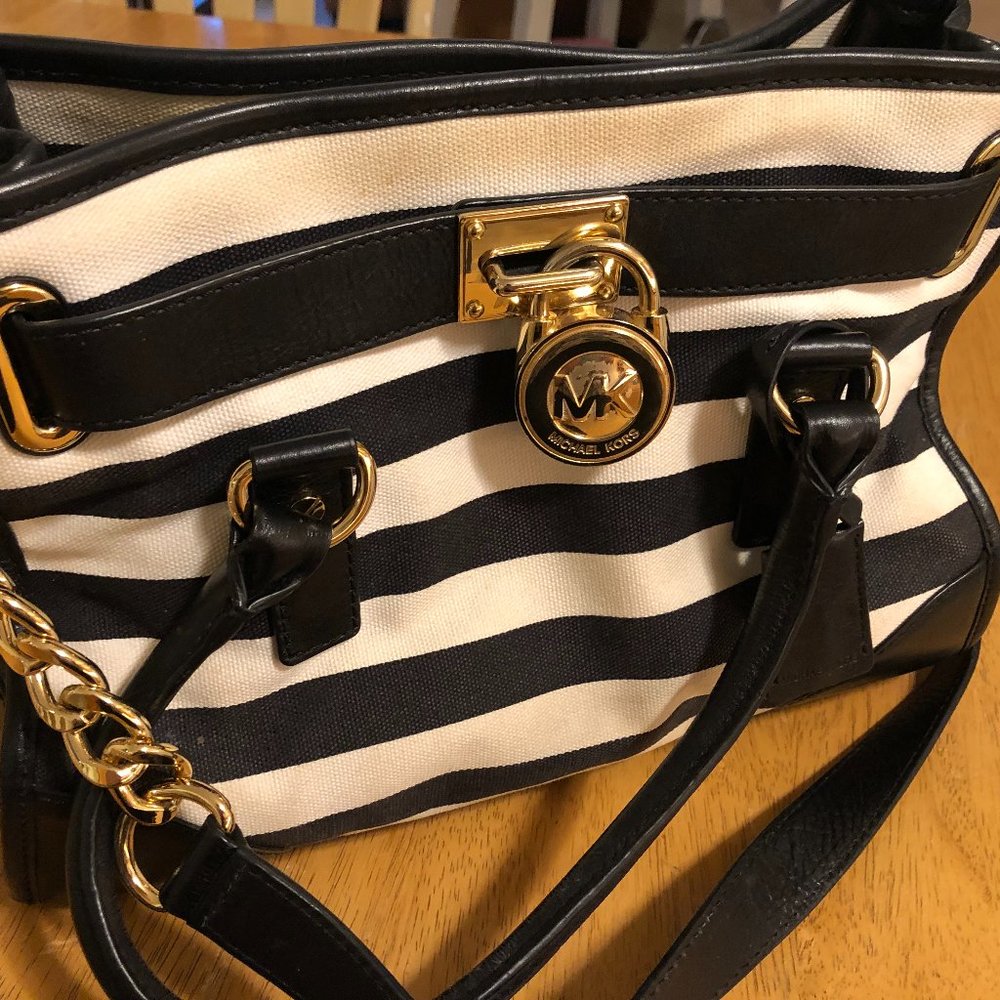Michael Kors Hamilton Striped Satchel Top Handle And Shoulder Bag